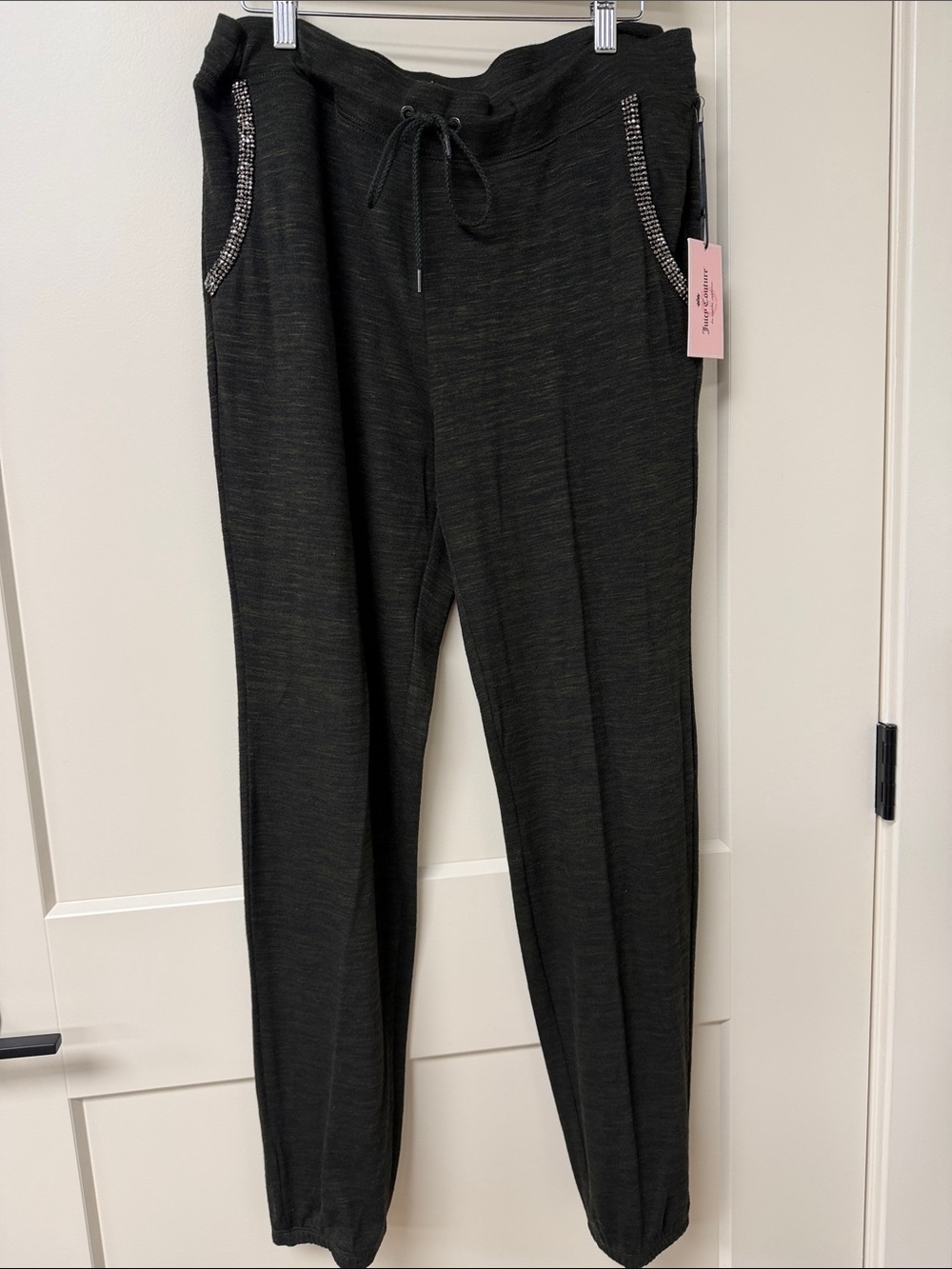 Juicy Couture Black Jogger Pants with Rhinestone Pocket Trim